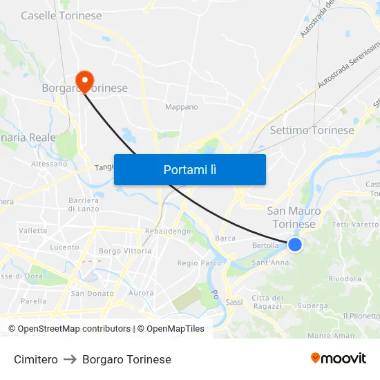 Cimitero to Borgaro Torinese map
