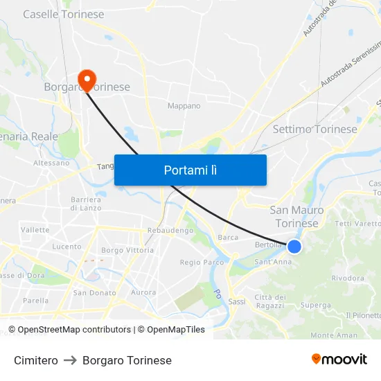 Cimitero to Borgaro Torinese map