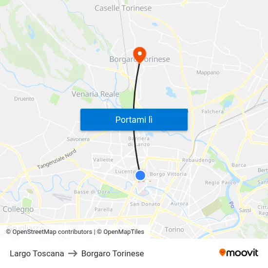 Largo Toscana to Borgaro Torinese map