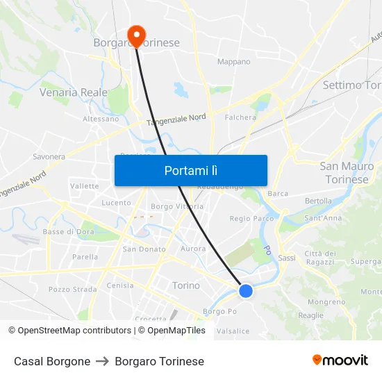 Casal Borgone to Borgaro Torinese map