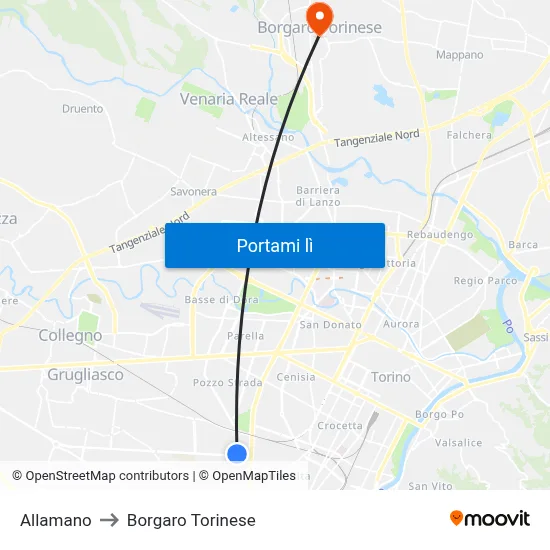 Allamano to Borgaro Torinese map
