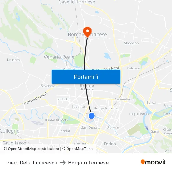 Piero Della Francesca to Borgaro Torinese map