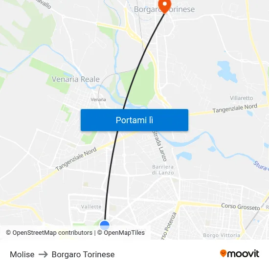 Molise to Borgaro Torinese map