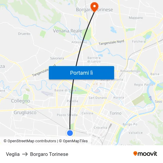 Veglia to Borgaro Torinese map