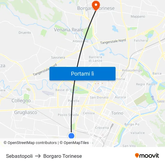 Sebastopoli to Borgaro Torinese map