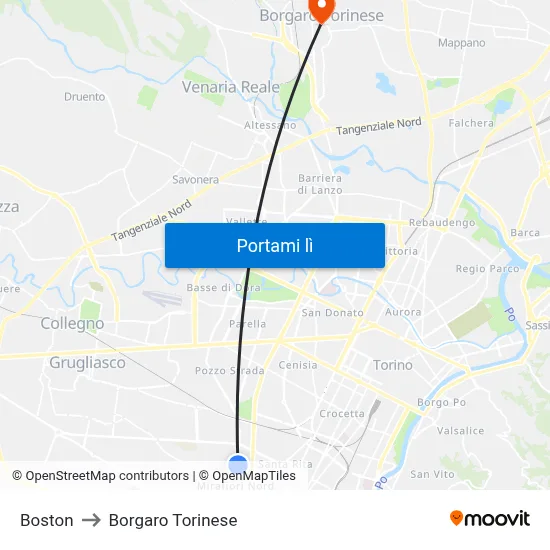 Boston to Borgaro Torinese map