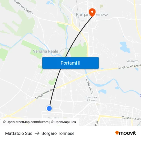 Mattatoio Sud to Borgaro Torinese map
