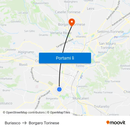 Buriasco to Borgaro Torinese map