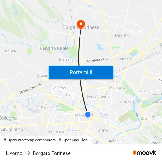 Livorno to Borgaro Torinese map