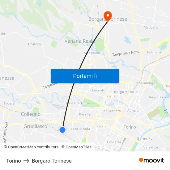 Torino to Borgaro Torinese map