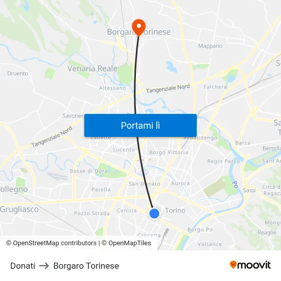 Donati to Borgaro Torinese map