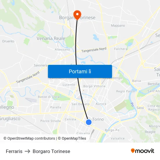 Ferraris to Borgaro Torinese map