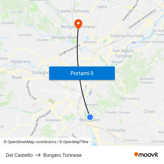 Del Castello to Borgaro Torinese map