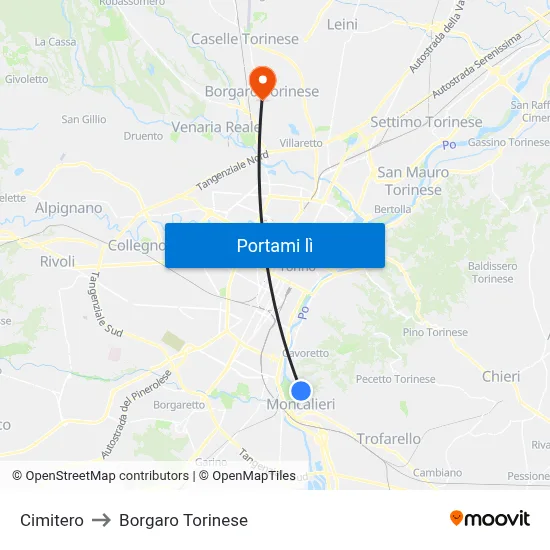 Cimitero to Borgaro Torinese map