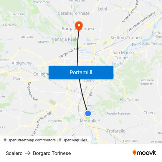 Scalero to Borgaro Torinese map