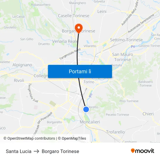 Santa Lucia to Borgaro Torinese map
