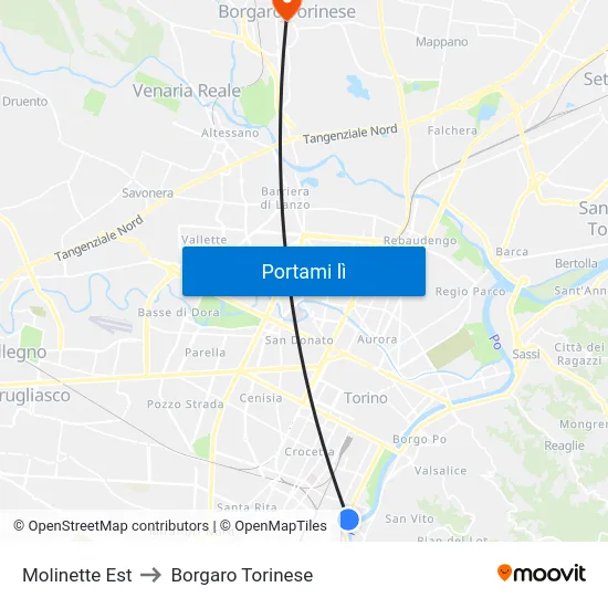 Molinette Est to Borgaro Torinese map