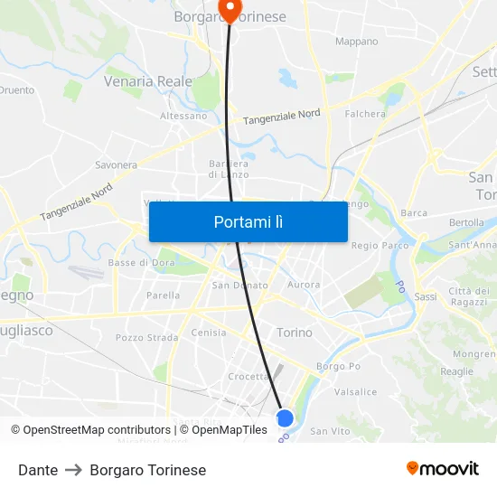 Dante to Borgaro Torinese map