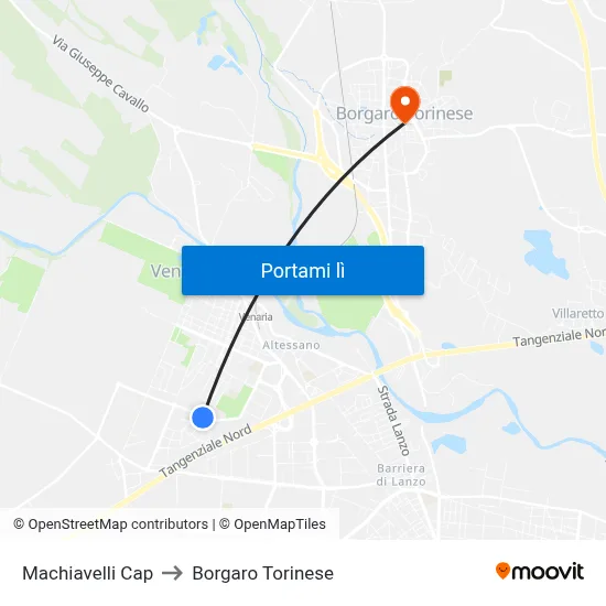 Machiavelli Cap to Borgaro Torinese map