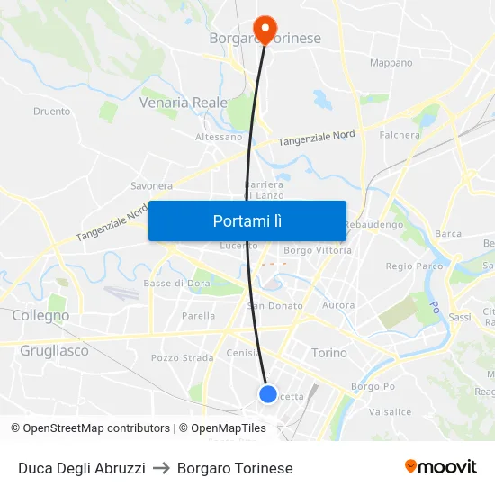 Duca Degli Abruzzi to Borgaro Torinese map