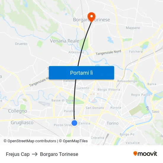 Frejus Cap to Borgaro Torinese map