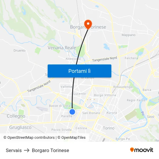 Servais to Borgaro Torinese map