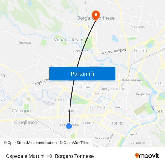 Ospedale Martini to Borgaro Torinese map