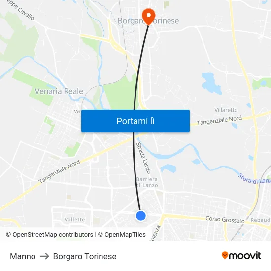 Manno to Borgaro Torinese map