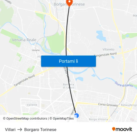 Villari to Borgaro Torinese map