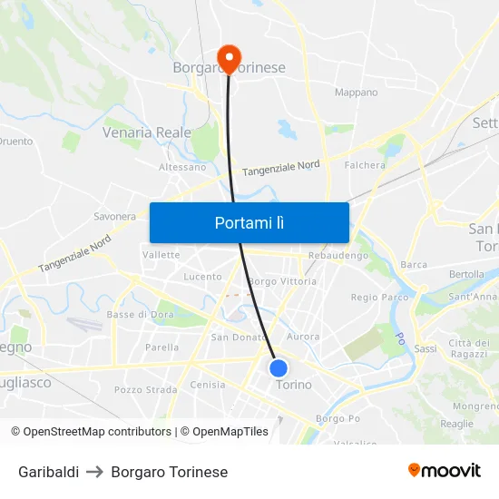 Garibaldi to Borgaro Torinese map