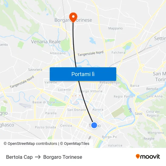 Bertola Cap to Borgaro Torinese map