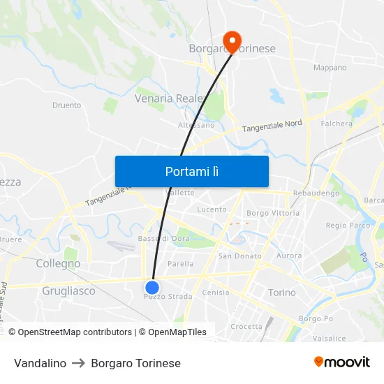 Vandalino to Borgaro Torinese map