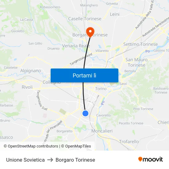 Unione Sovietica to Borgaro Torinese map