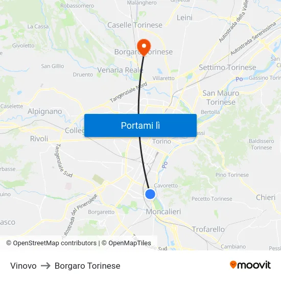Vinovo to Borgaro Torinese map