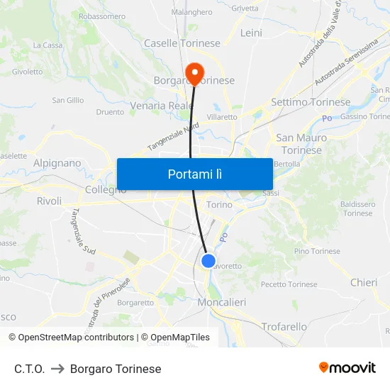 C.T.O. to Borgaro Torinese map