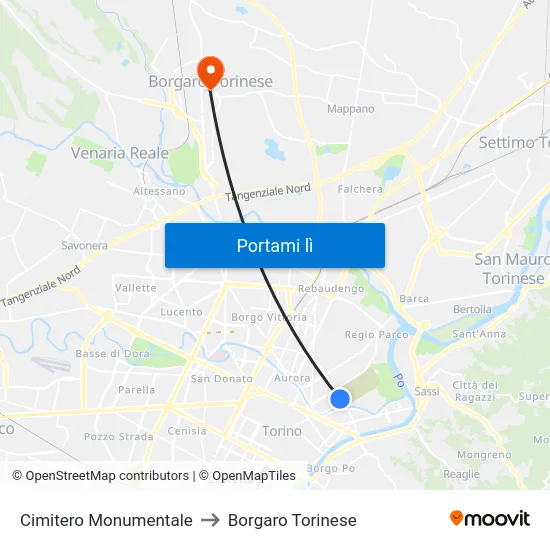 Cimitero Monumentale to Borgaro Torinese map