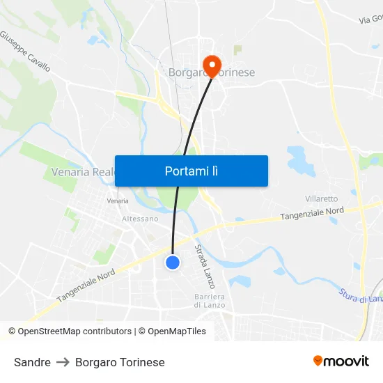 Sandre to Borgaro Torinese map