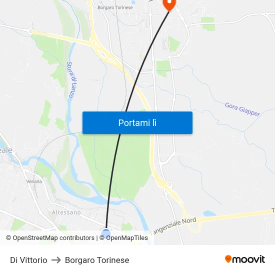 Di Vittorio to Borgaro Torinese map