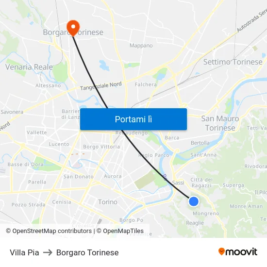 Villa Pia to Borgaro Torinese map