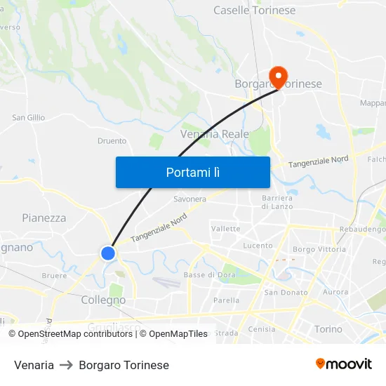 Venaria to Borgaro Torinese map