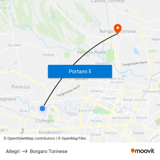 Allegri to Borgaro Torinese map