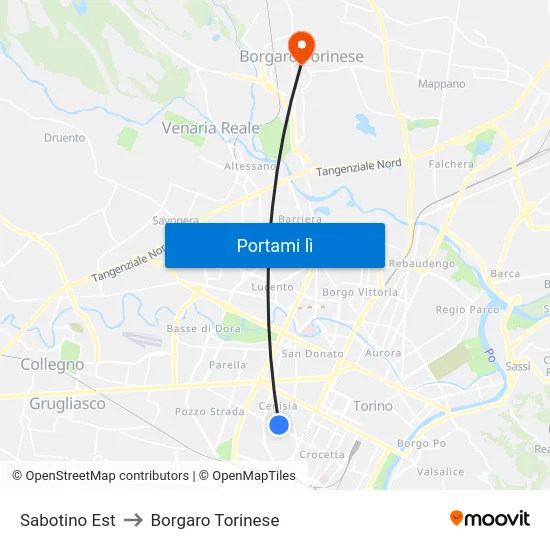 Sabotino Est to Borgaro Torinese map