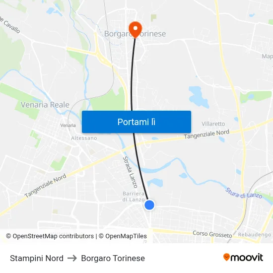 Stampini Nord to Borgaro Torinese map