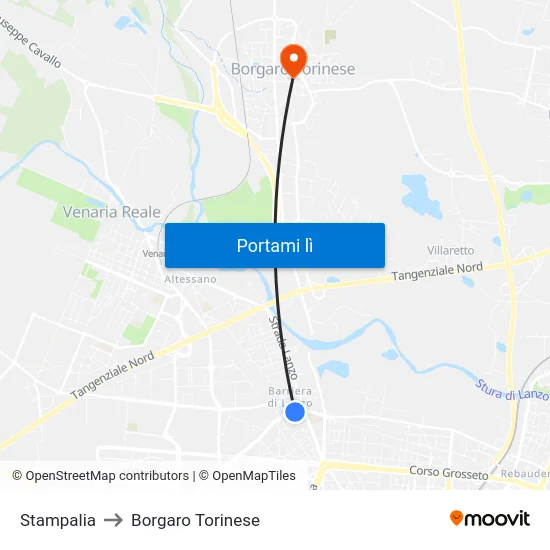 Stampalia to Borgaro Torinese map