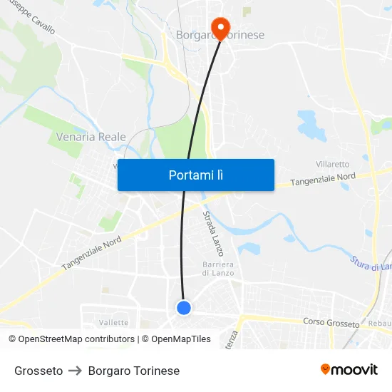 Grosseto to Borgaro Torinese map