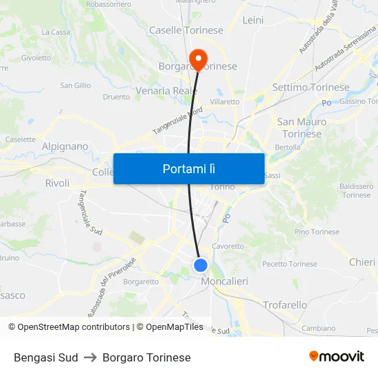 Bengasi Sud to Borgaro Torinese map