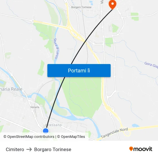 Cimitero to Borgaro Torinese map