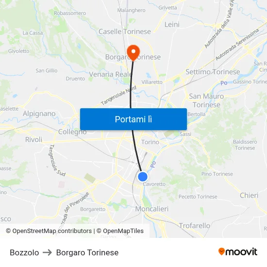 Bozzolo to Borgaro Torinese map