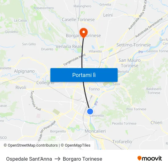Ospedale Sant'Anna to Borgaro Torinese map