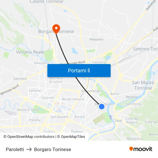 Paroletti to Borgaro Torinese map